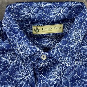 Donald Ross Shirt Mens 2XL Blue White Floral Print Polo Golf Performance XXL